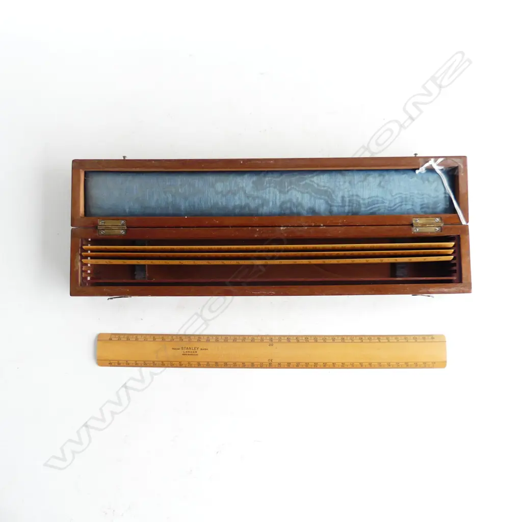 STANLEY OF LONDON 4 ANTIQUE SCALE RULES IN MAHOGANY BOX L. 360MM Image 1++