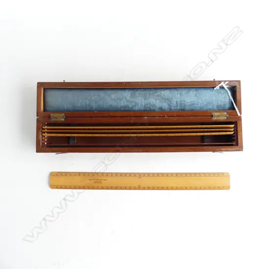 STANLEY OF LONDON 4 ANTIQUE SCALE RULES IN MAHOGANY BOX L. 360MM