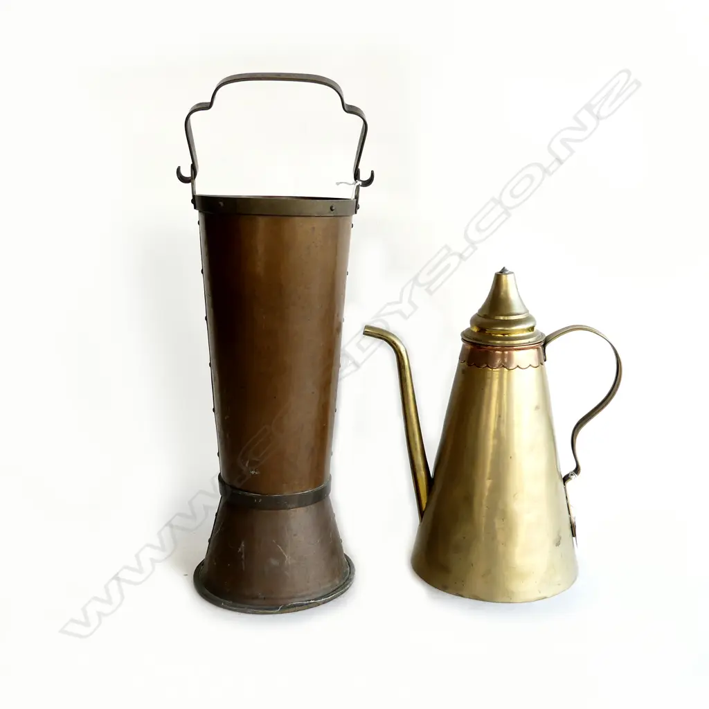 TALL RIVETED COPPER BUCKET H.450mm + BRASS JUG H.350mm Image 1++