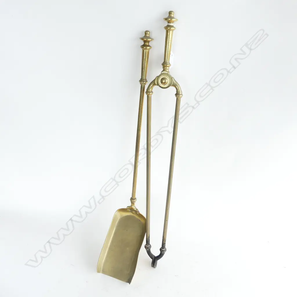 2 BRASS FIRE TOOLS; SPADE & PINCERS L.600mm Image 1++