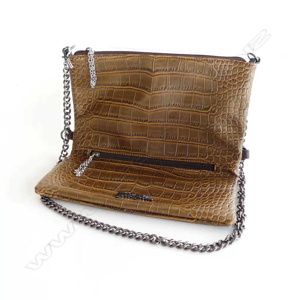 "FOLLI FOLLIE' FAUX CROC SHOULDER BAG, CHAIN STRAP  Image 1++