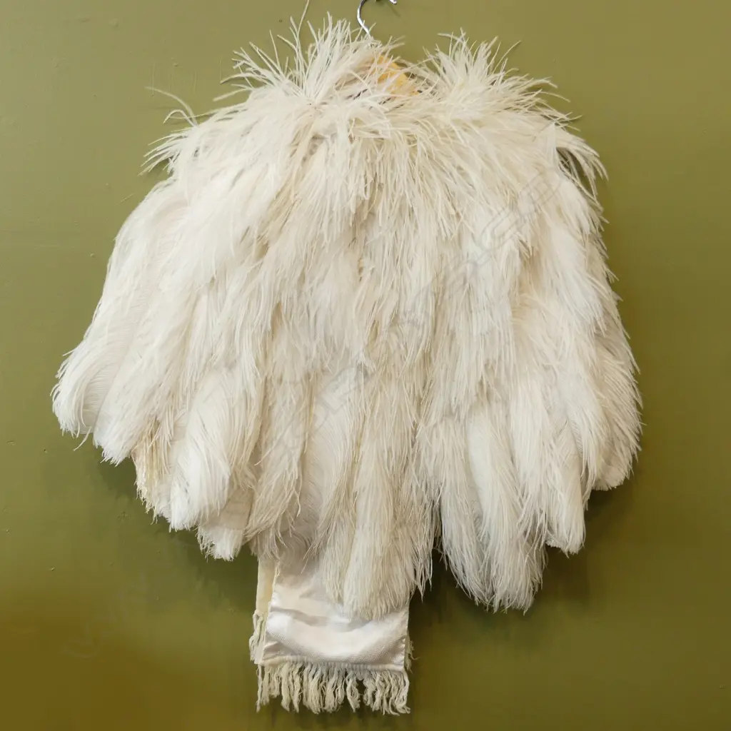 VINTAGE SILK & OSTRICH FEATHER WRAP + SILK & WOOL MEN'S OPERA SCARF Image 1++
