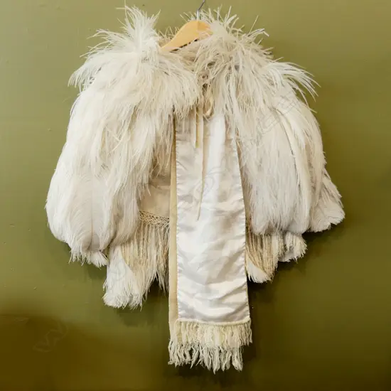 VINTAGE SILK & OSTRICH FEATHER WRAP + SILK & WOOL MEN'S OPERA SCARF
