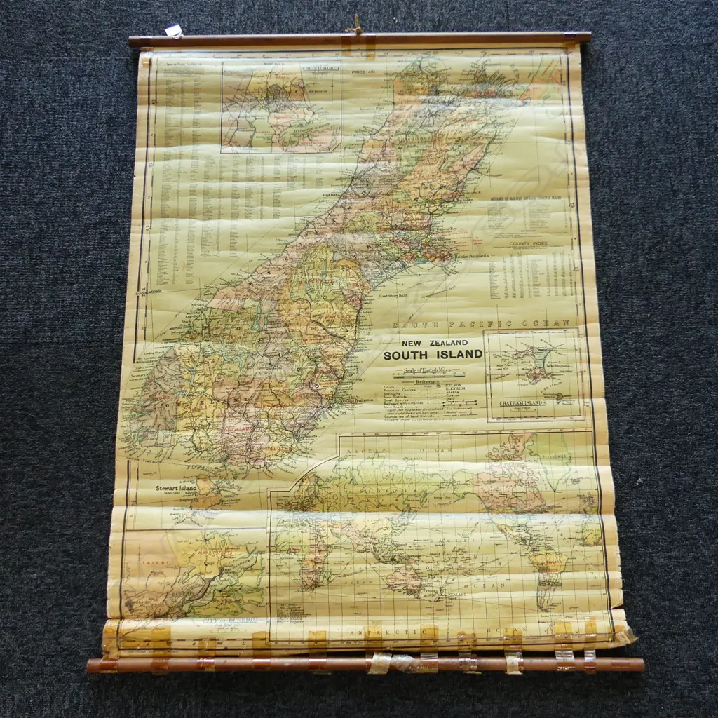 VINTAGE DBLE SIDED MAP OF NZ 1000 x 750mm Image 1++