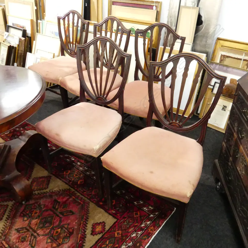 SET 5 GEORGE III MAHOGANY SHIELD BACK DINING CHAIRS Image 1++