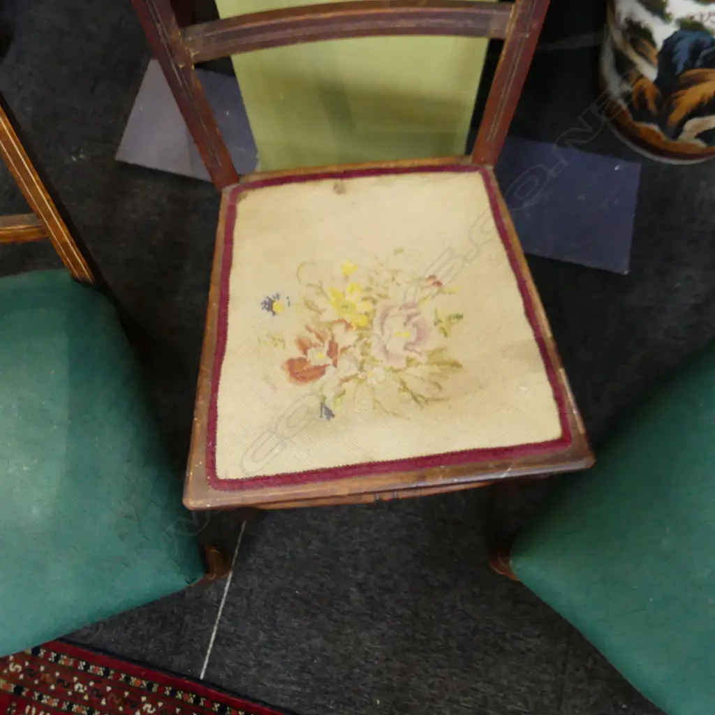 PR EARLY 20thC LOW SIDE CHAIRS + EDWARDIAN CHAIR w. NEEDLEPOINT SEAT Image 1++