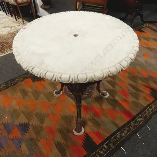 VINTAGE CAST IRON ANTIQUE STYLE PUB TABLE CONCRETE TOP Dia.840mm 