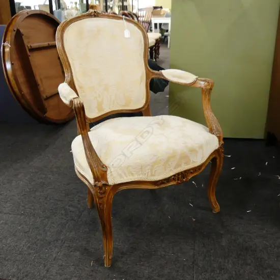 FRENCH STYLE ARMCHAIR, FABRIC MARKED