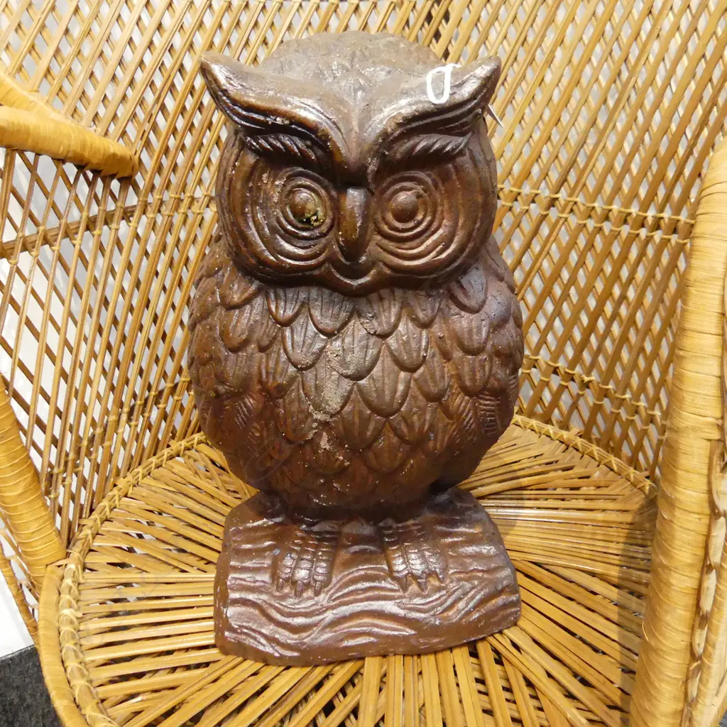 PR OWL IRON STONE GARDEN SCULPTURES H.365mm Image 1++