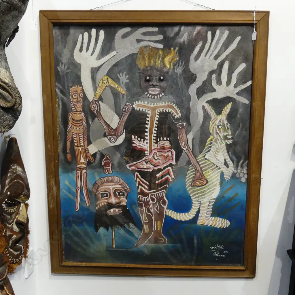 **RTV** LARGE FRAMED ABORIGINAL ARTWORK SIGNED MIKE URBANO 69  L1M270MM W1M100MM Image 1++