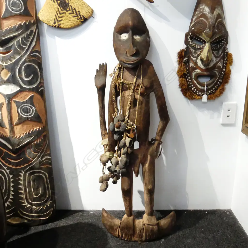 LARGE OLD CARVED MALE FIGURE PNG FOOD HOOK  WITH CHARM NECKLACES H 1M140MM Image 1++