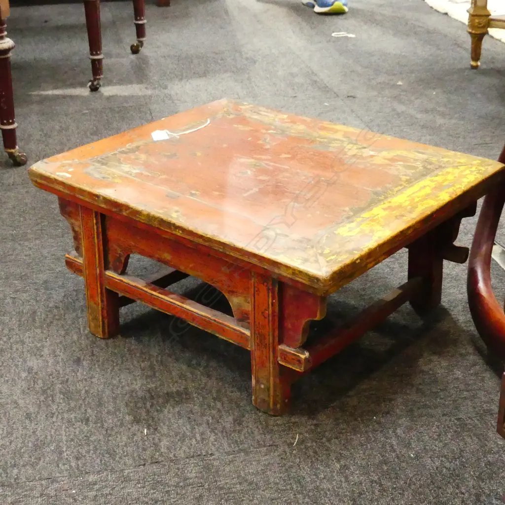 CHINESE DISTRESSED LACQUER LOW SIDE TABLE. H.570 x 250MM Image 1++