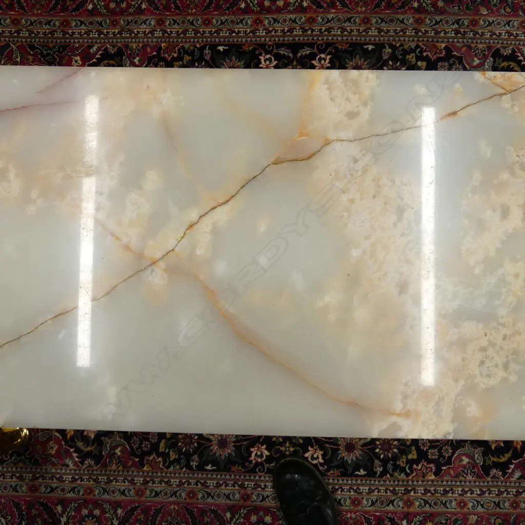 VINTAGE ONYX TOPPED GILT METAL BASED COFFEE TABLE 110 x 550mm Image 1++