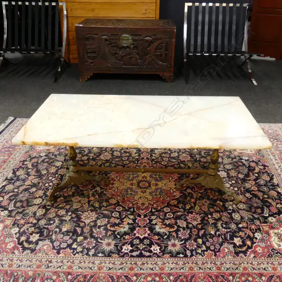 VINTAGE ONYX TOPPED GILT METAL BASED COFFEE TABLE 110 x 550mm