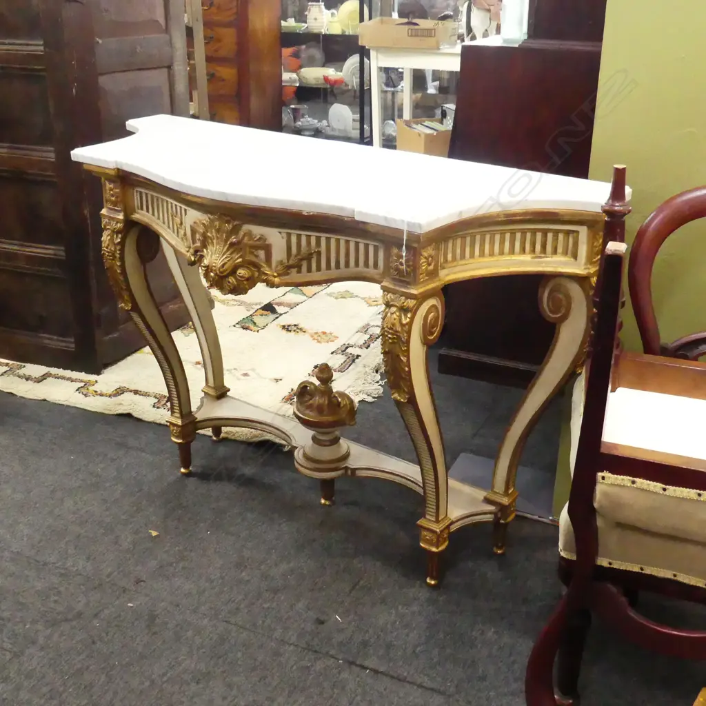 FRENCH ANTIQUE STYLE MARBLE TOPPED GILDED CONSOLE TABLE 1290x480x870mm Image 1++