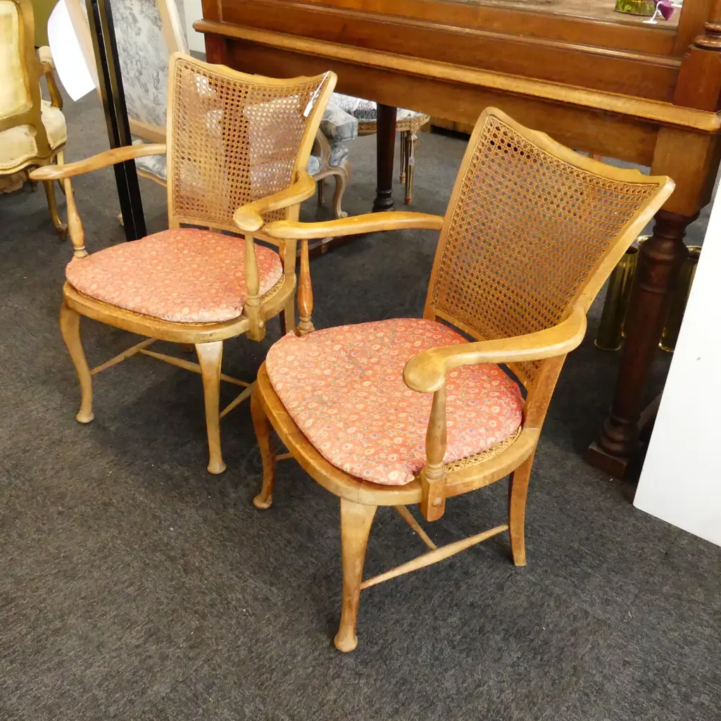 PR VINTAGE CANED CHAIRS w. RED CUSHIONS Image 1++