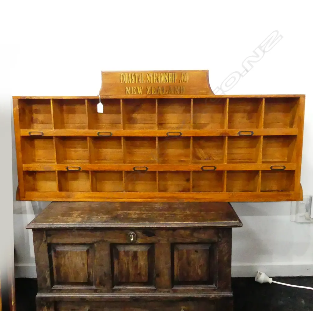 REPLICA WOODEN PIGEON HOLES PRINTED WITH 'COASTAL STEAMSHIP CO. NZ; L. 1090 H. 500MM Image 1++
