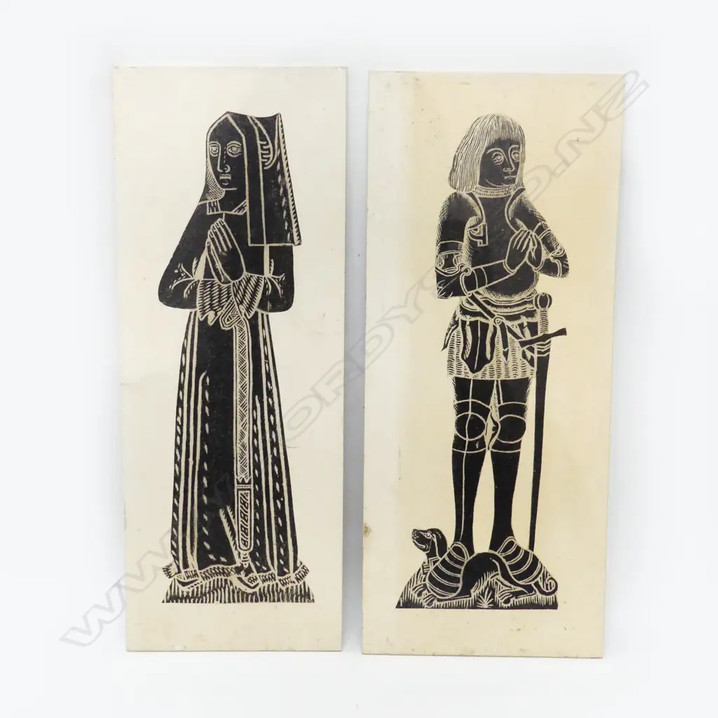 TWO RUBBINGS STYLE PICTURES - MEDIEVAL FIGURES 230 X 555MM Image 1++