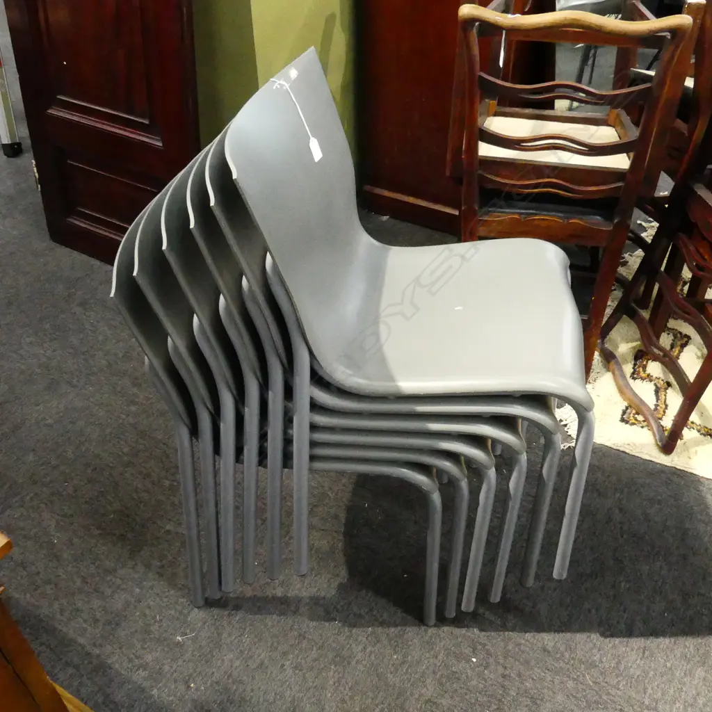 SIX  STURDY GREY STACKING CHAIRS Image 1++