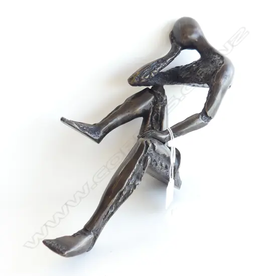 BRONZE ABSTRACT SEATED MALE FIGURE H.320mm