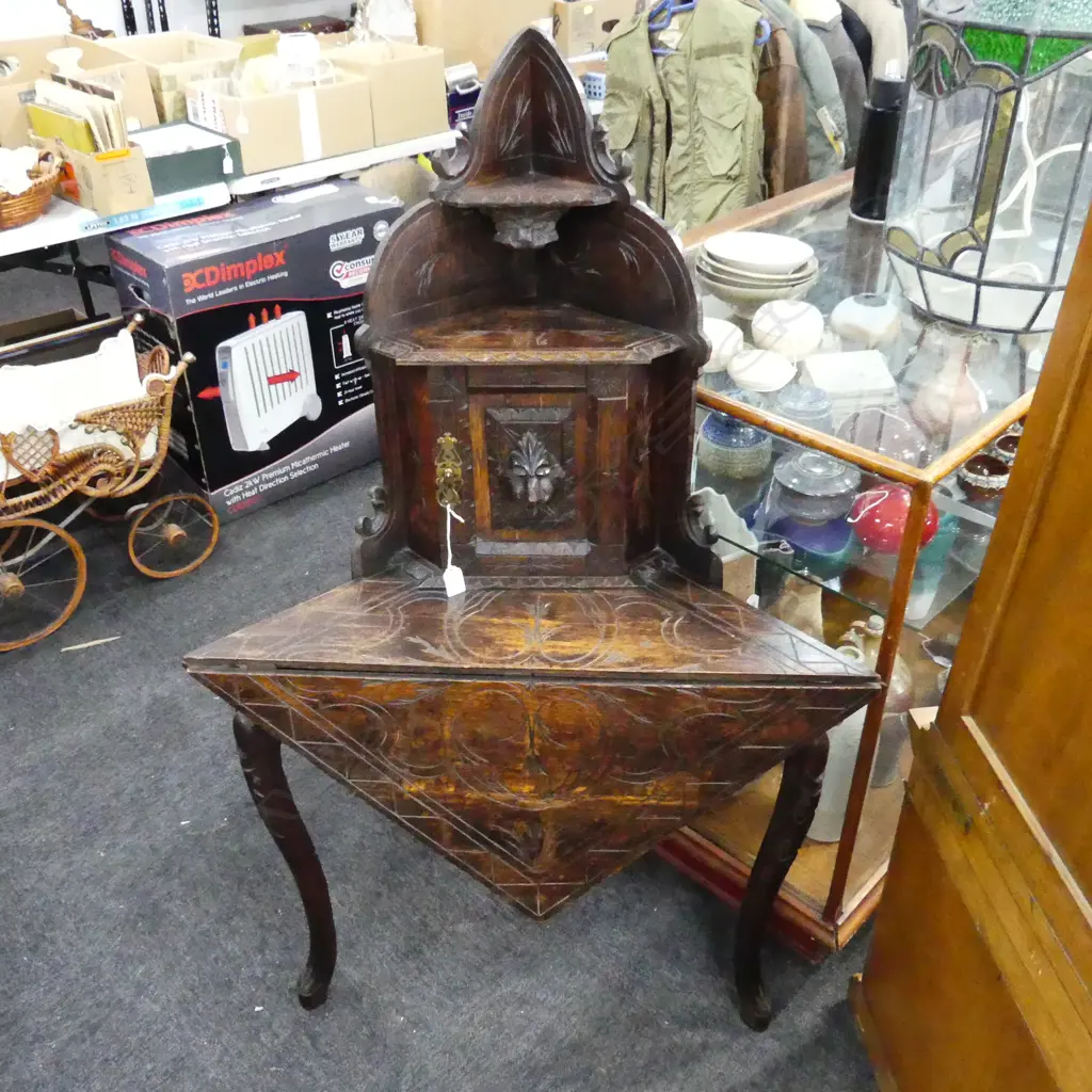 CARVED OAK CORNER UNIT c.1900 570x570x1300mm Image 1++