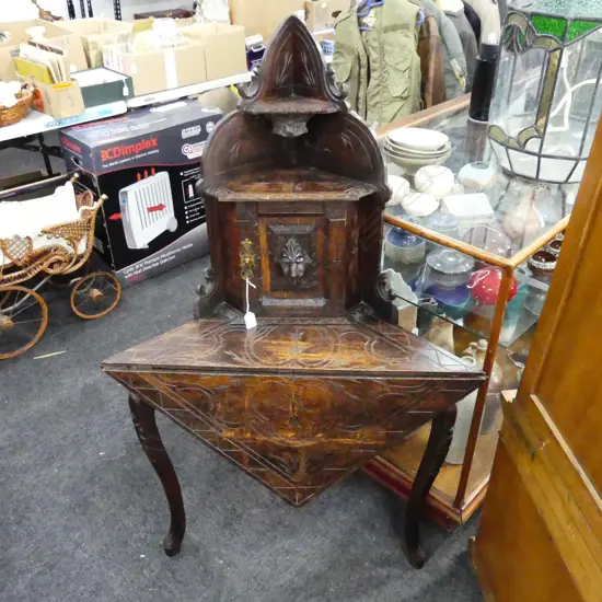 CARVED OAK CORNER UNIT c.1900 570x570x1300mm