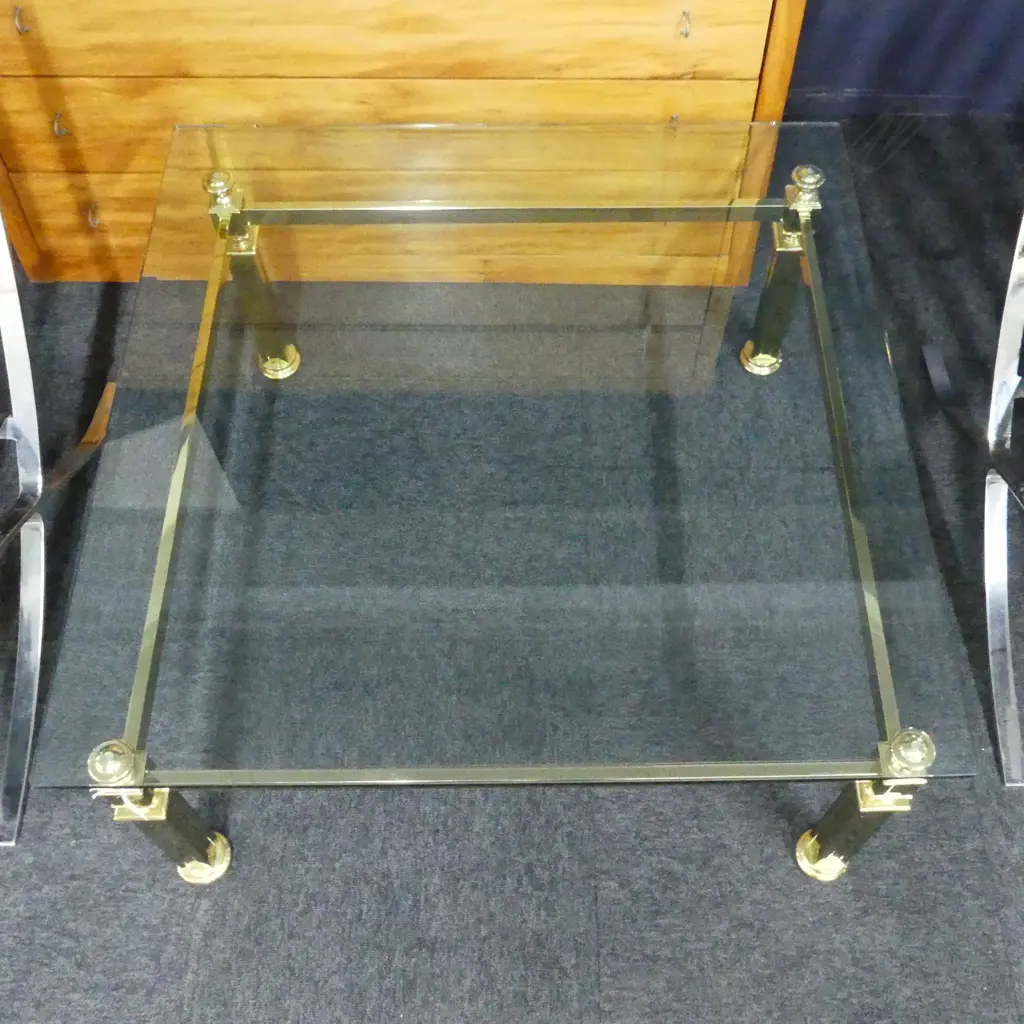 BRASS & GLASS SQUARE COFFEE TABLE 900x900x420mm Image 1++
