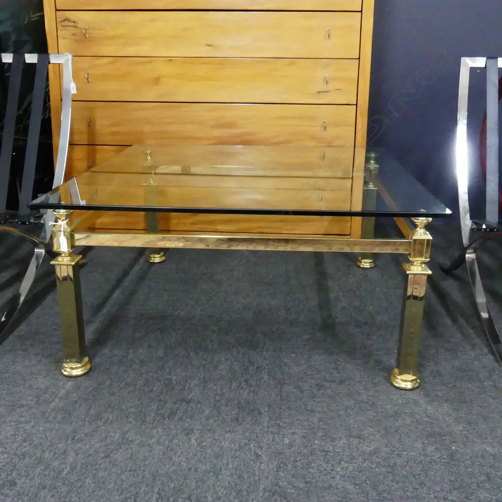 BRASS & GLASS SQUARE COFFEE TABLE 900x900x420mm Image 1++