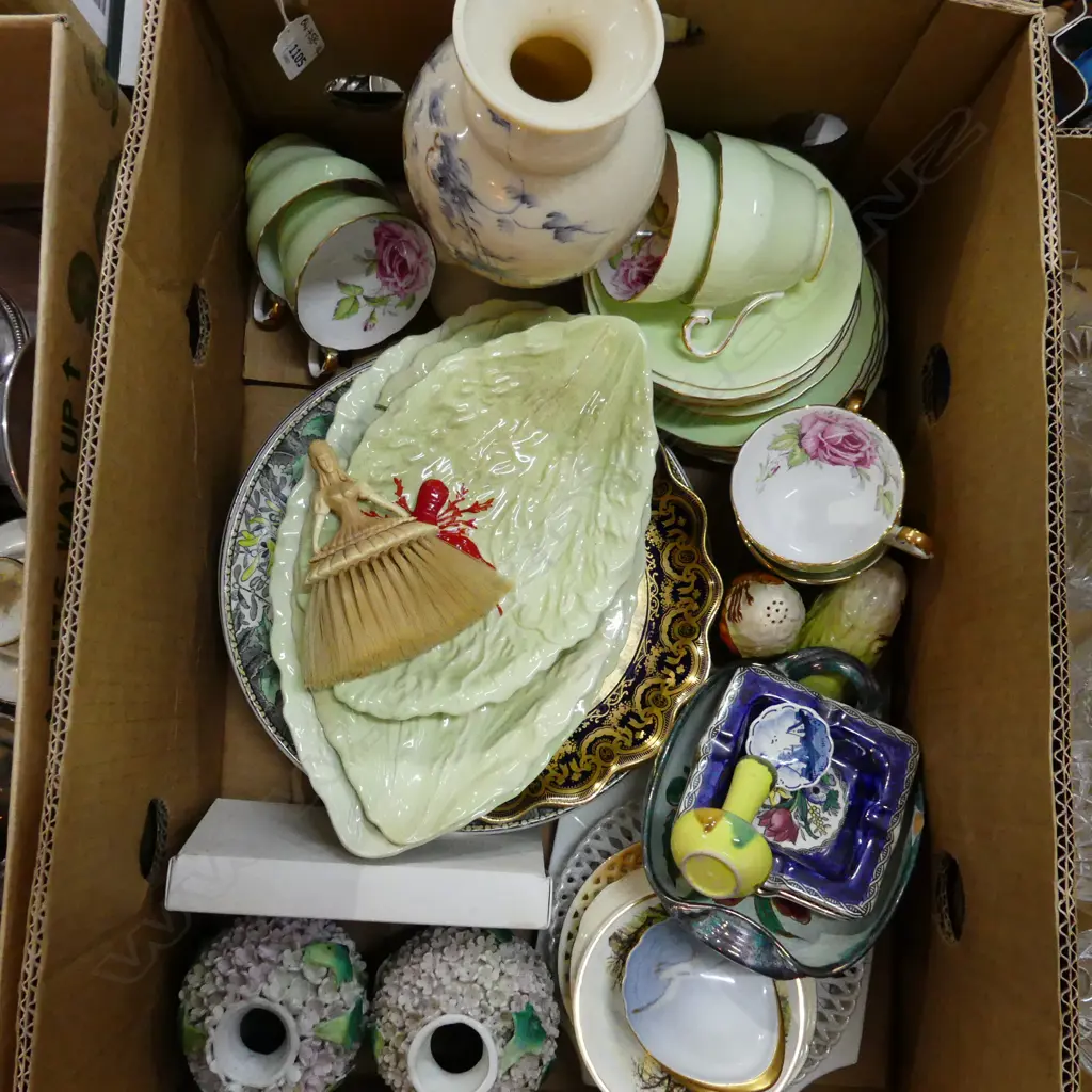BOX LOT ASST CHINA & COLLECTABLES INCL QUEEN ANNE TEA SET ETC.. Image 1++
