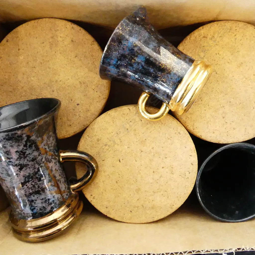 BOX ASST INCL POTTERY CUPS & JUG (SIGNED NZ) + 3 TERRACOTTA CANISTERS  Image 1++