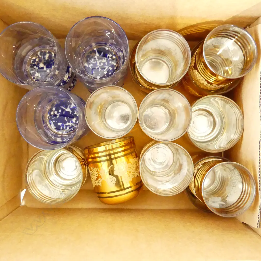 BOX ASST LUMINARC GLASSES; GOLD FROSTED & BLUE MOTTLED BASE Image 1++