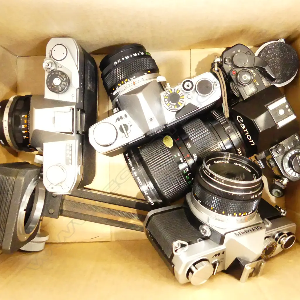 BOX 2 CANON & 2 OLYMPUS CAMERAS & EXTRAS Image 1++
