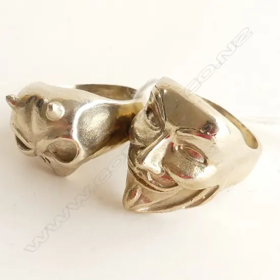 2 LOW GRADE SILVER RINGS; ALIEN & GUY FAWKES (?)