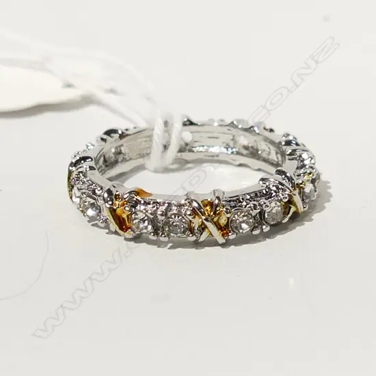 SILVER? & GILT FAUX DIAMANTE ETERNITY RING SIZE Q