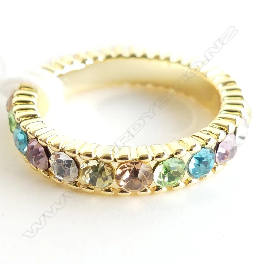 925 SILVER ? GILT RING WITH MULTI COLOURED STONES (COSTUME) Image 1++