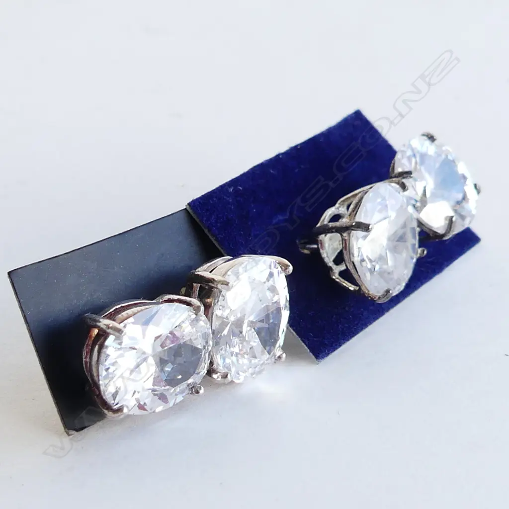 2 PR LG SILVER & CZ STUD EARRINGS  Image 1++