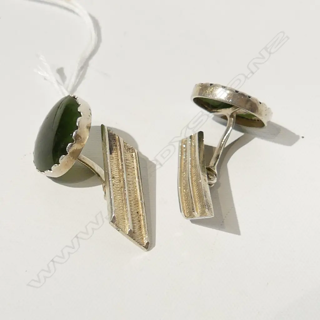 PR GREENSTONE & STG SILVER CUFFLINKS Image 1++