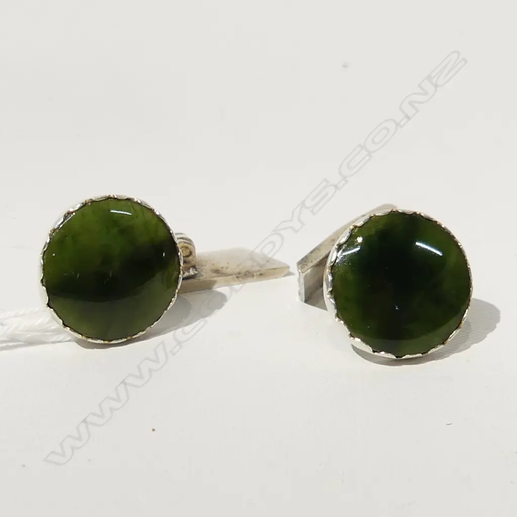 PR GREENSTONE & STG SILVER CUFFLINKS Image 1++