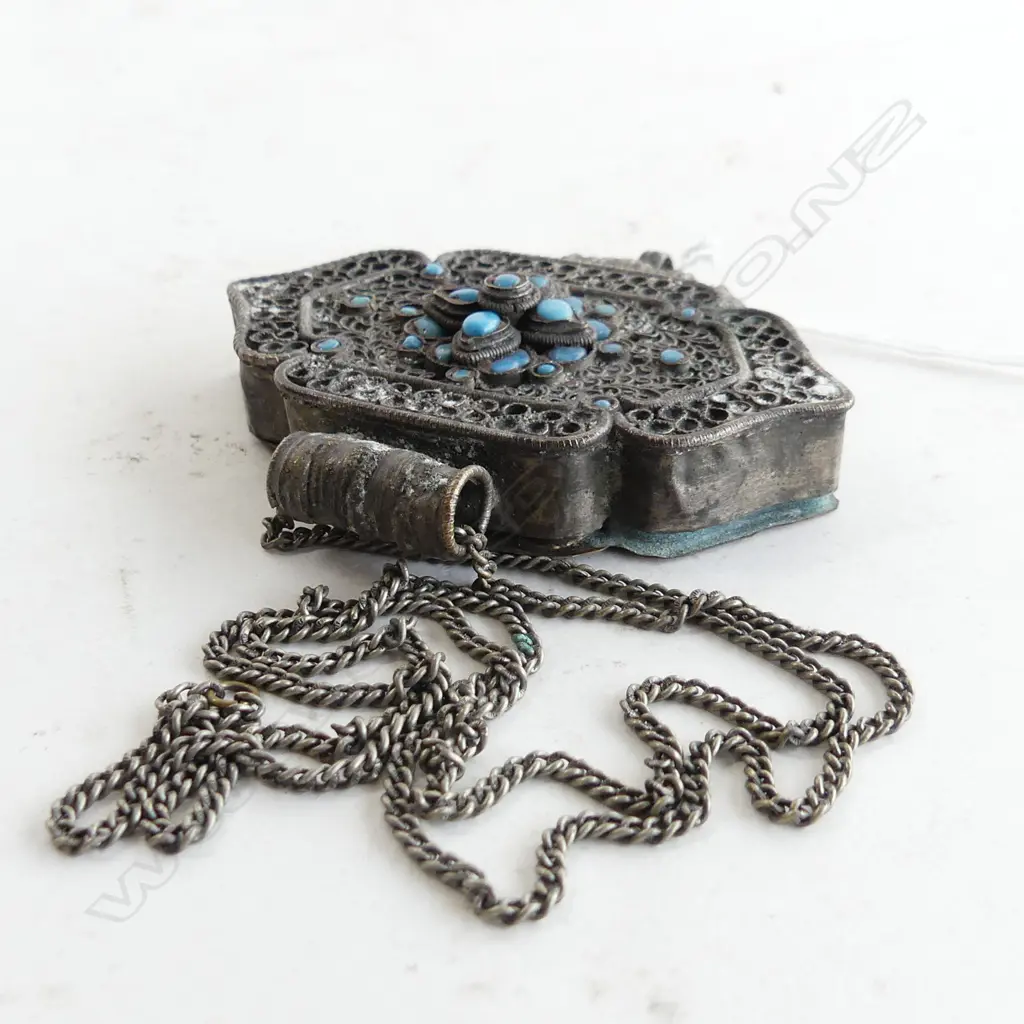 TIBETAN SILVER BOX ON CHAIN 50 GRAMS W.80mm Image 1++