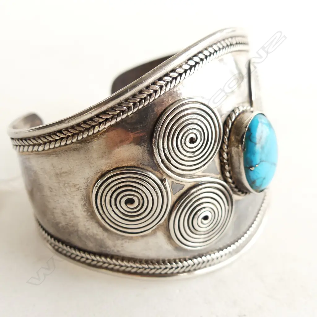 MEXICAN SILVER & TURQUOISE BANGLE Image 1++