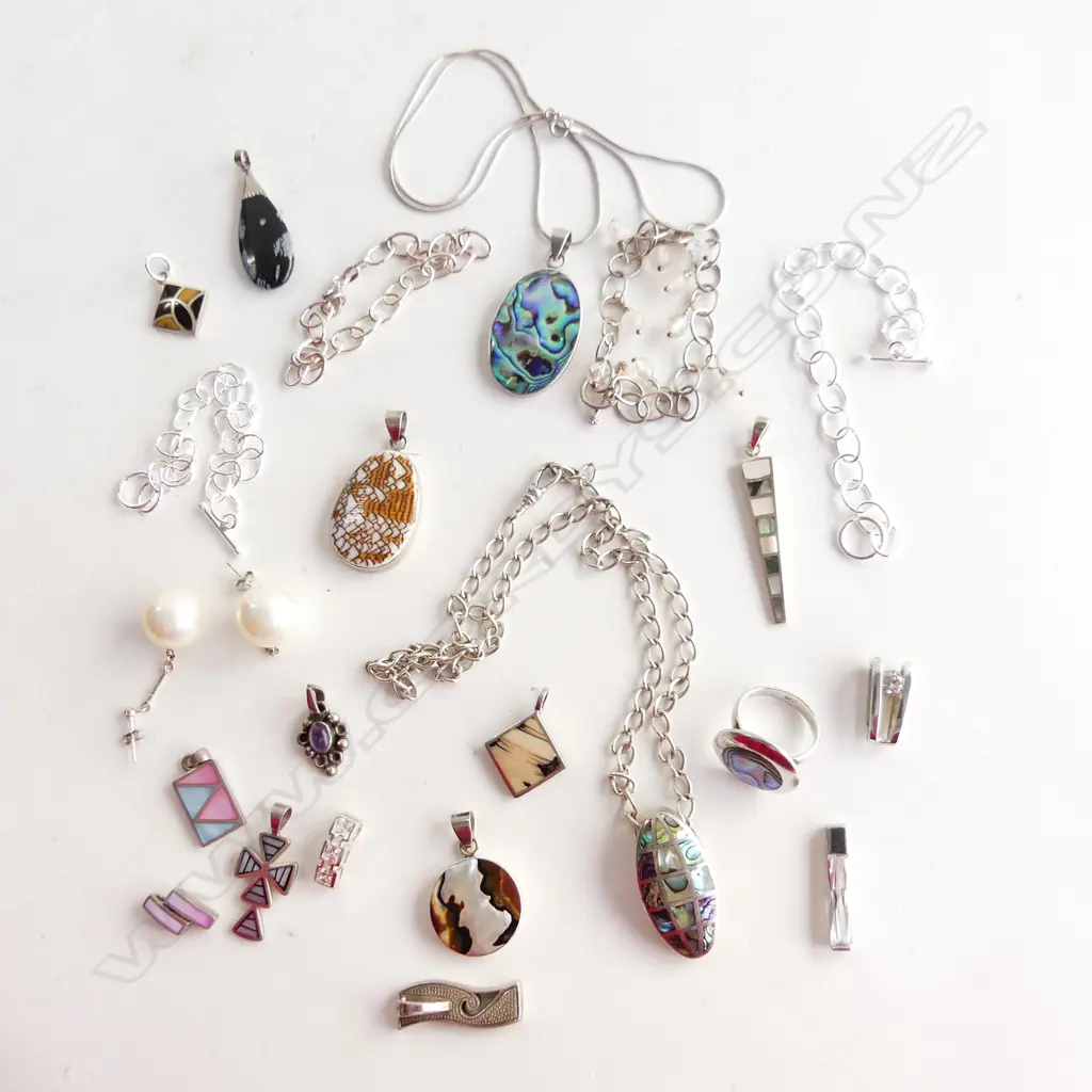 ASSORTED SILVER SHELL/PAUA/ ETC PENDANTS/EARRINGS/BRACELETS Image 1++
