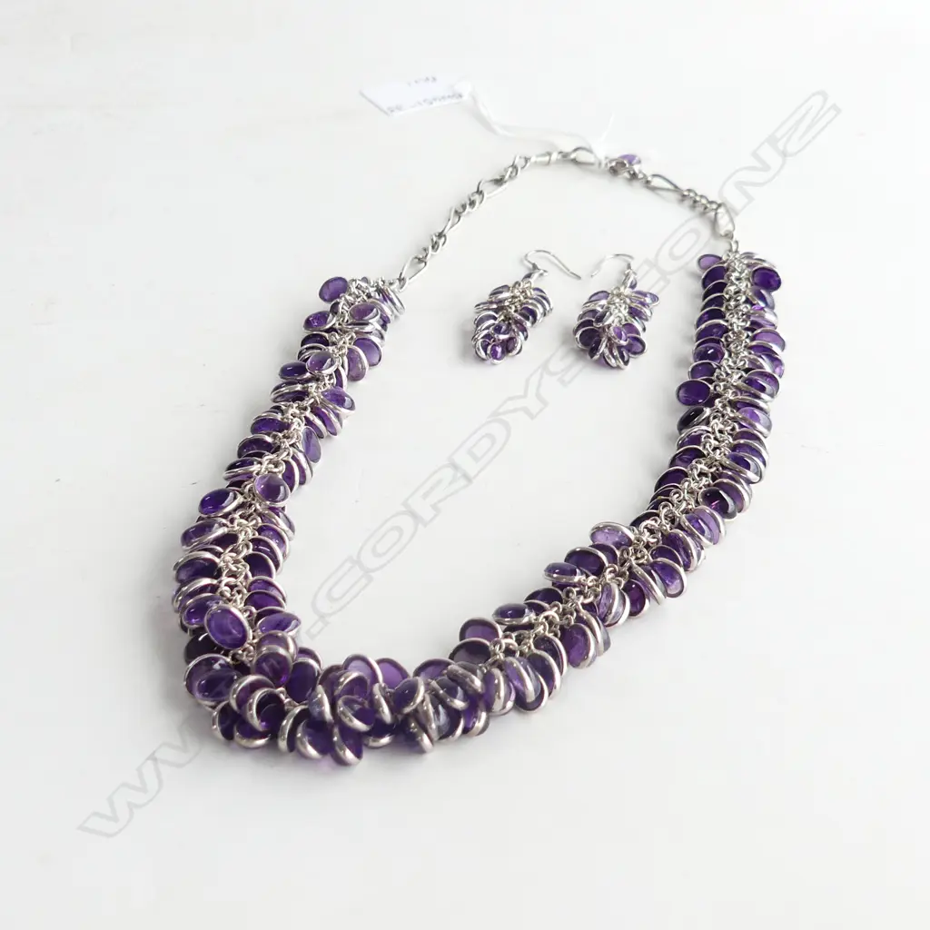 STG SILVER & AMETHYST NECKLACE & DROP EARRINGS  Image 1++