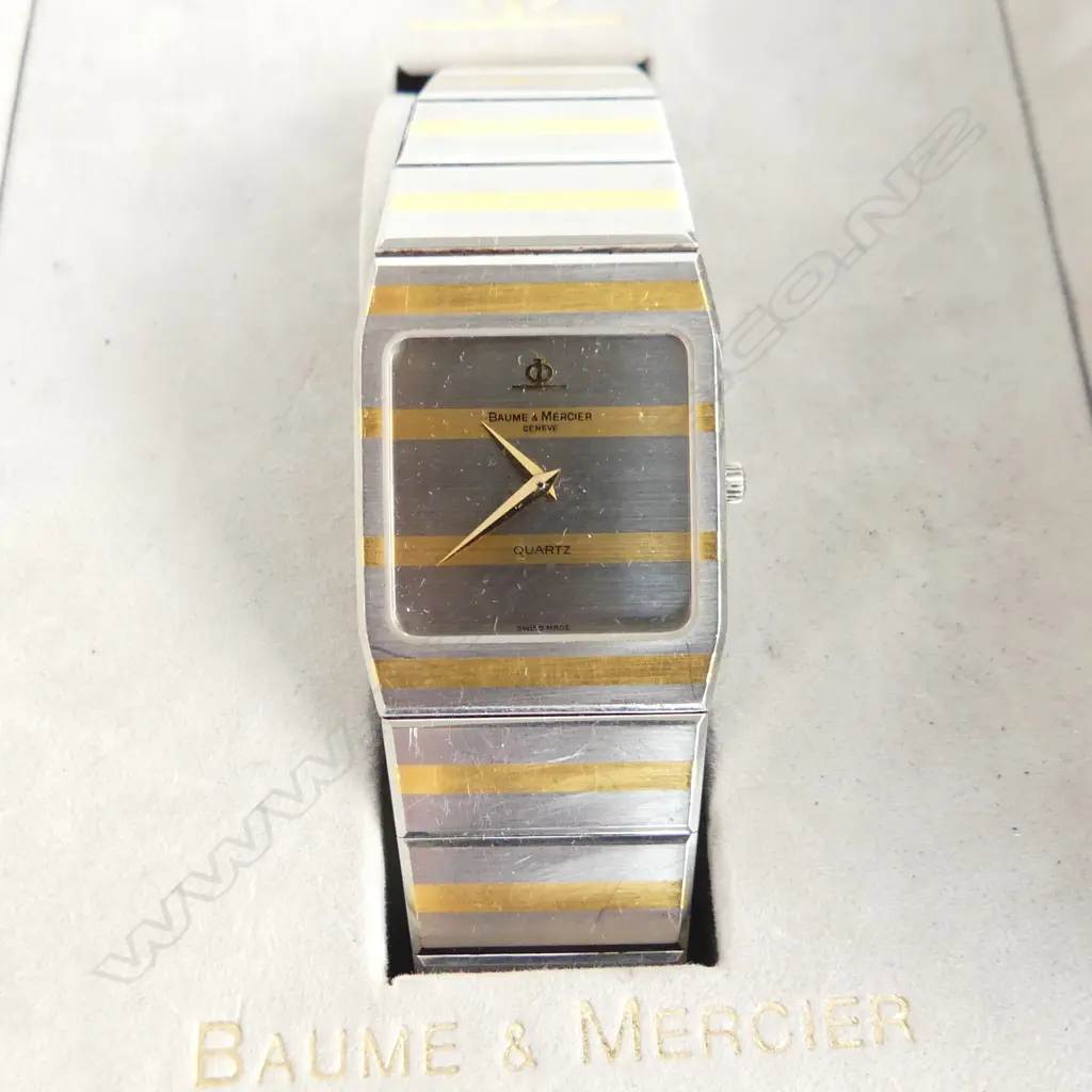 BAUME & MERCIER 18ct & STEEL STRIPED CASE & BRACELET MENS WATCH W BOX & PAPERS Image 1++