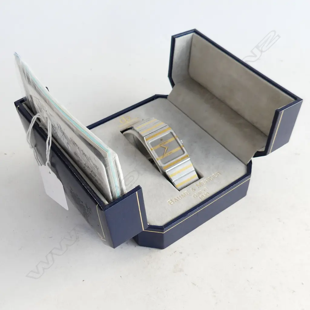 BAUME & MERCIER 18ct & STEEL STRIPED CASE & BRACELET MENS WATCH W BOX & PAPERS Image 1++