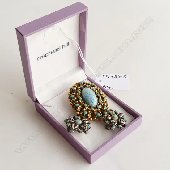 VINTAGE TURQUOISE BROOCH & CLIP EARRINGS (NOT A SET) 