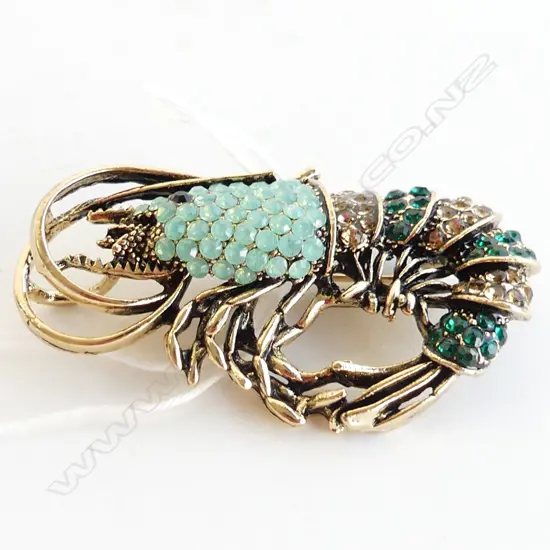 MULTI GEM SET GOLD PLATED 'SHRIMP' BROOCH 