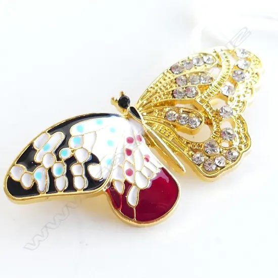 ENAMEL & GEM SET GOLD PLATED BUTTERFLY BROOCH