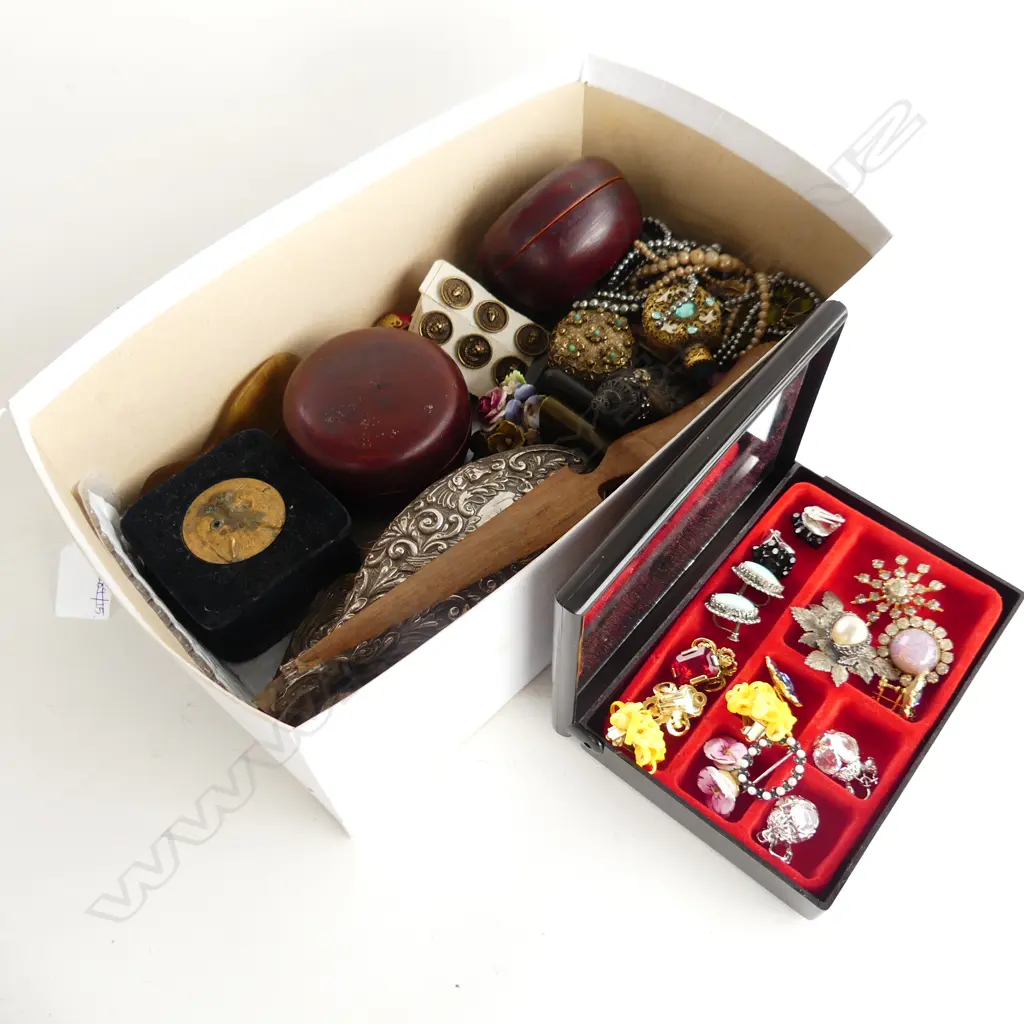 ASST. COSTUME JEWELLERY, SNUFF BOTTLES, PR LACQUER BOXES, STG BRUSH ETC Image 1++