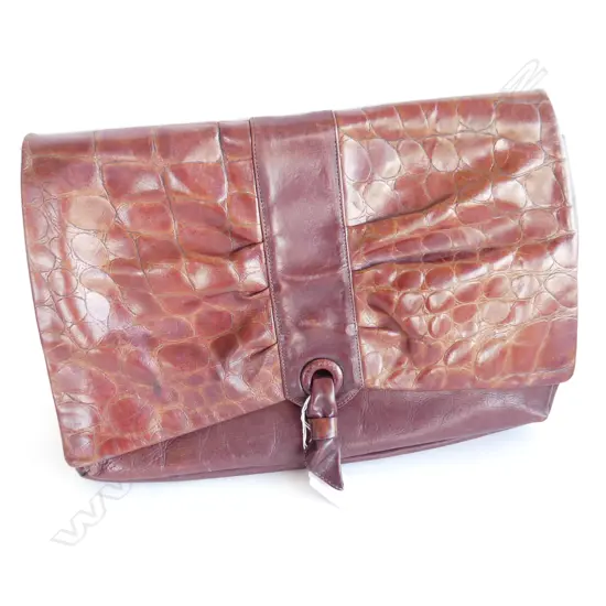 XL BROWN LEATHER OROTON CLUTCH BAG L 370MM