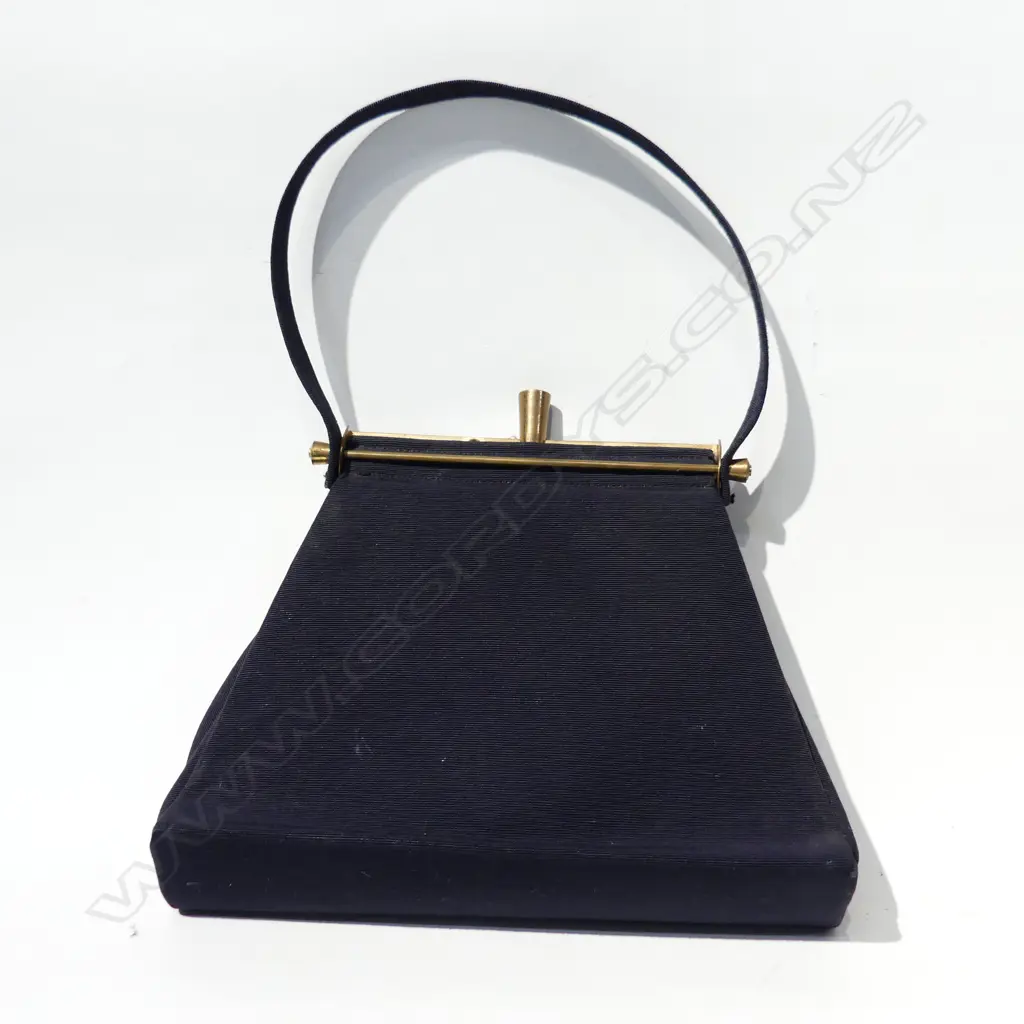 VINTAGE BLACK GROSGRAIN EVENING BAG C 1940-50'S Image 1++